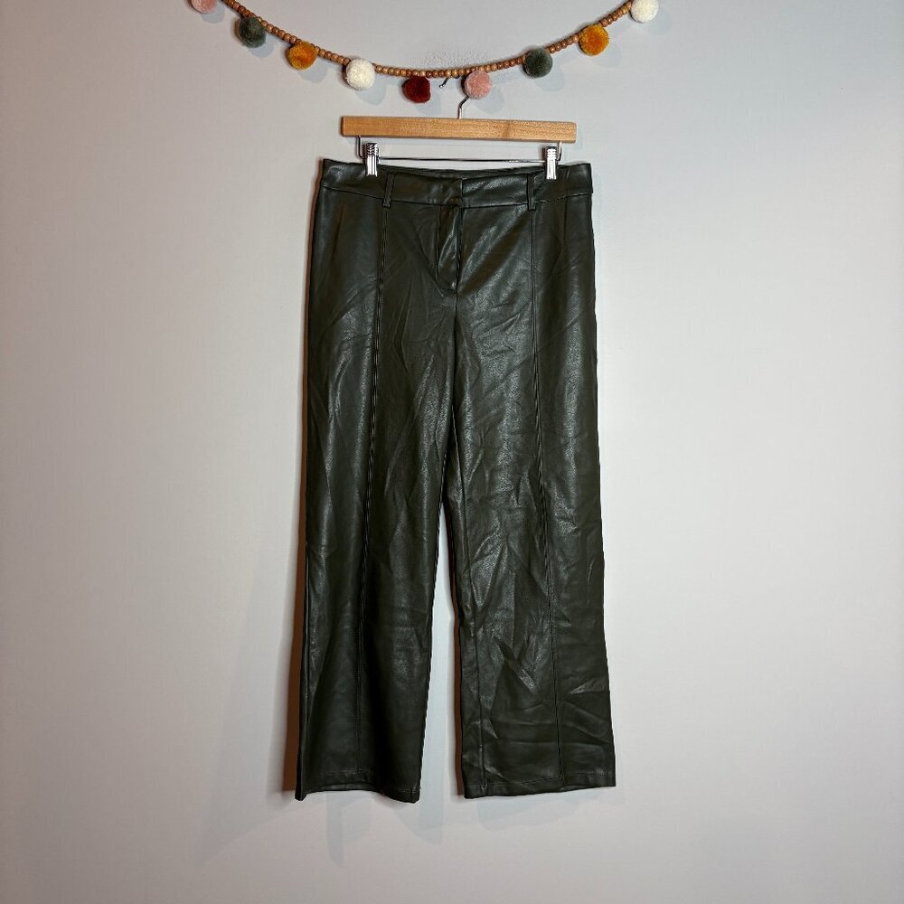 Avec Les Filles dark green faux leather cropped pants